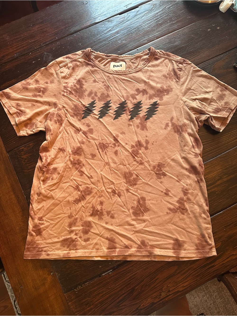 Pact Men's Grateful Dead Tie-Dye Tee in Dusty Rose with Black Lightning Graphic
